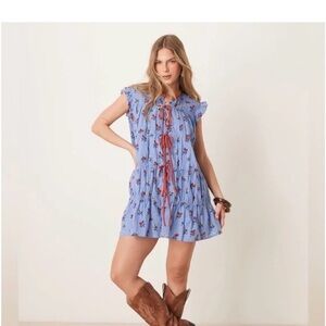 Free People Sundown Ditsy Floral Mini Dress Boho Cottagecore Flowy Size S